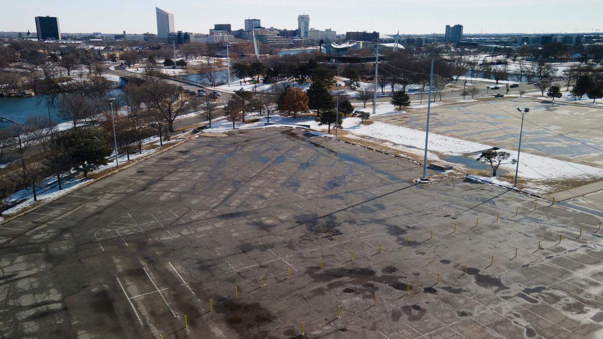 The former parking lot across Seneca from the Mid-America All-Indian Museum.