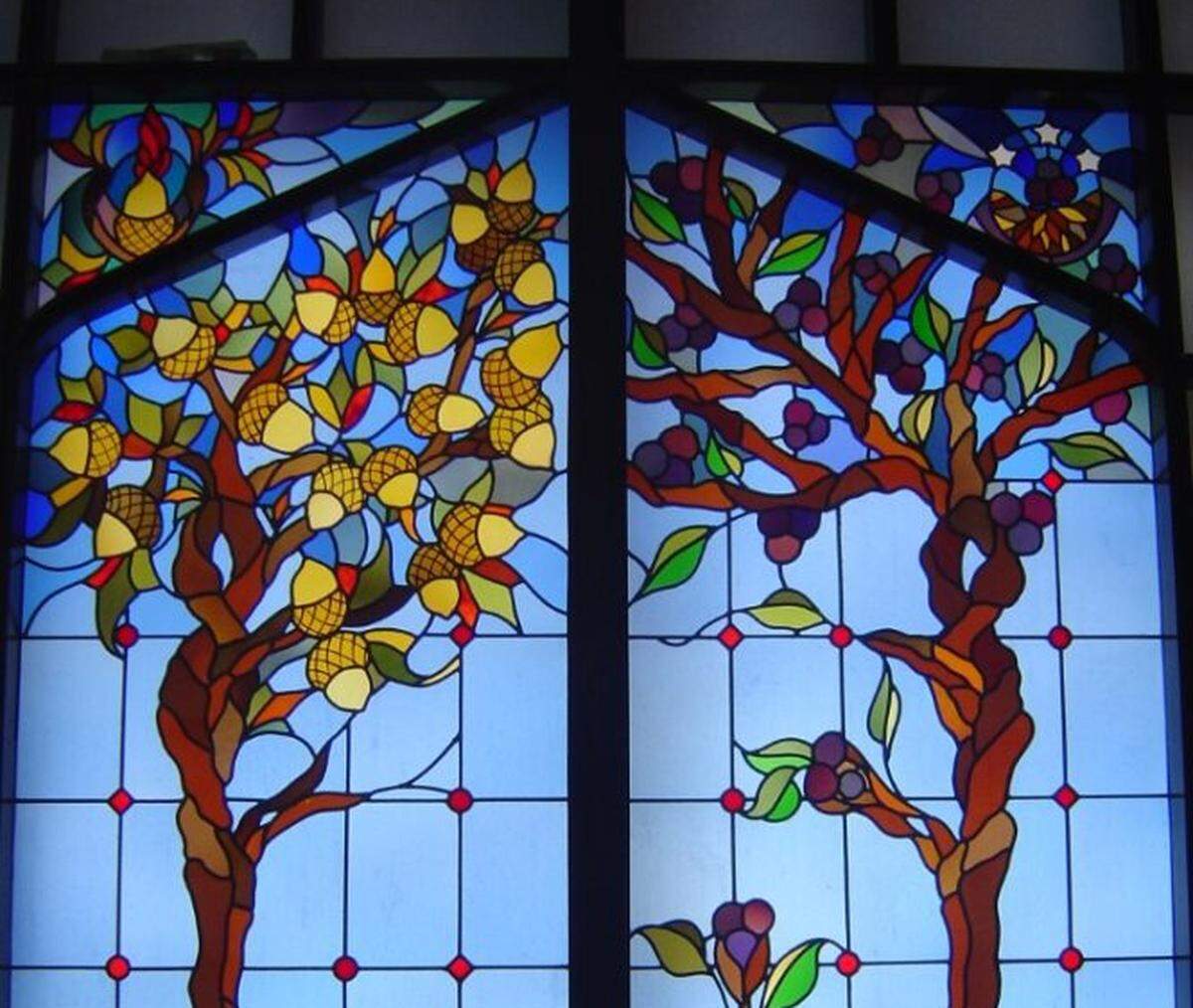 Among Wichita High School East’s architectural details is stained glass.