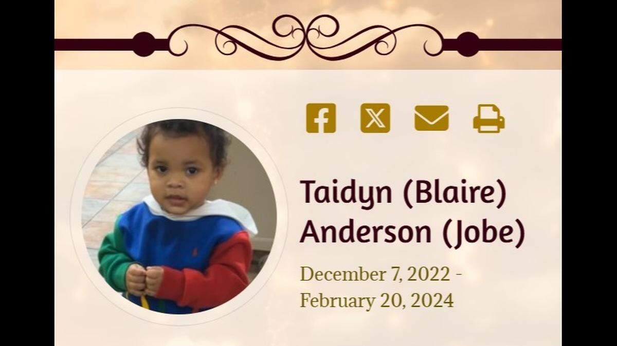 One-year-old Taidyn Anderson, who was also called Blaire Jobe, died in a shooting in southeast Wichita in February 2024.