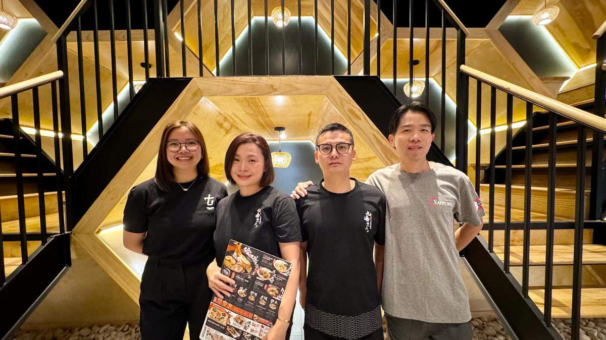 The owners of the soon-to-open Kyuramen/TBaar are, from left to right, Quinn Nguyen, Lee Li, Finn Fang and Leo Lin. Li and Lin are also the owners of Sapporo, the sushi restaurant at 8065 Peachtree Lane.