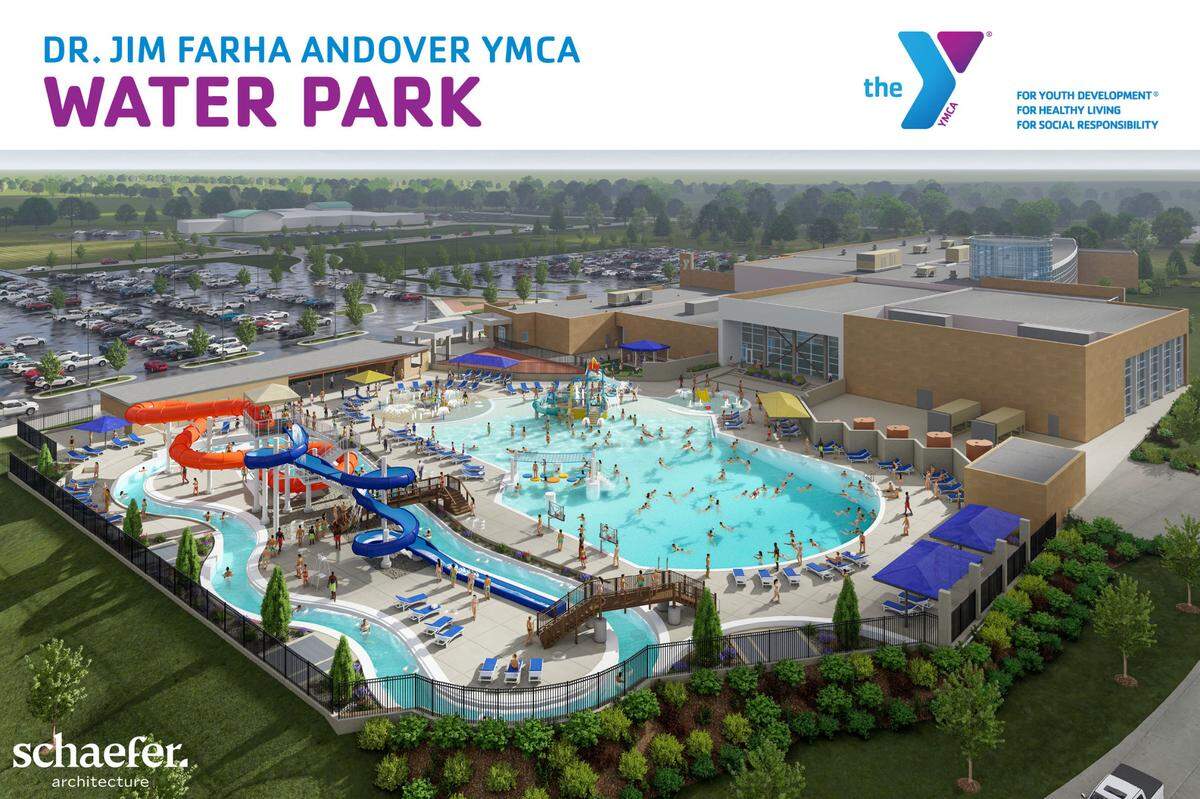 A rendering of the Andover YMCA water park, which was destroyed in a April 2022 tornado, shows what it is supposed to look like on the expected open date Memorial Day weekend.