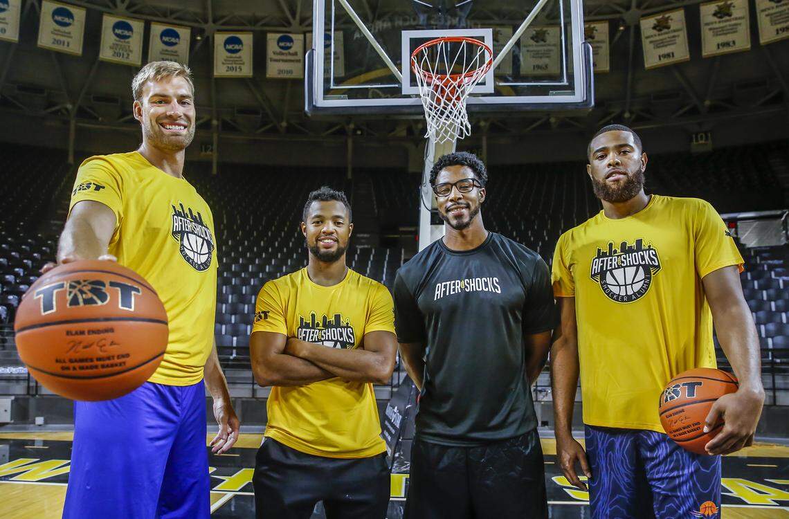 From left to right: Garrett Stutz, Clevin Hannah, Toure’ Murry and J.T. Durley are all playing for the Aftershocks in The Basketball Tournament. All key members of the 2008-09 Shockers, they recently told stories to the Eagle about how they turned around the program in Gregg Marshall’s early days.