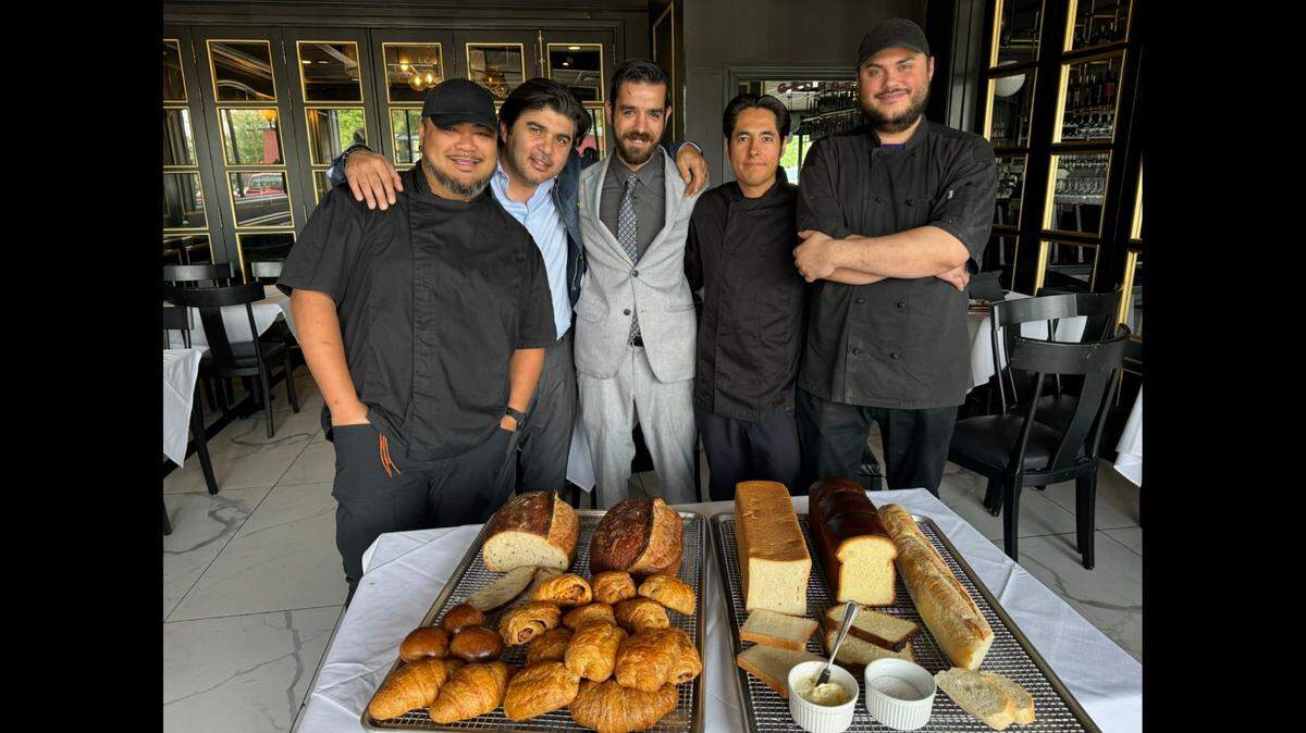 Georges French Bistro at 4618 E. Central has just added a bakery that will provide fresh French breads for the restaurant’s soon-to-launch lunch menu. Pictured are, left to right, executive chef Cedrick Thavone, owner George Youssef, general manager Christian Mehigan, sous chef Omar Hernandez and pastry chef Colin Renner.