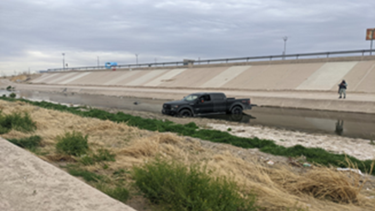 Pictured is the truck a man drove attempting to illegally cross the U.S.-Mexico border on Monday.