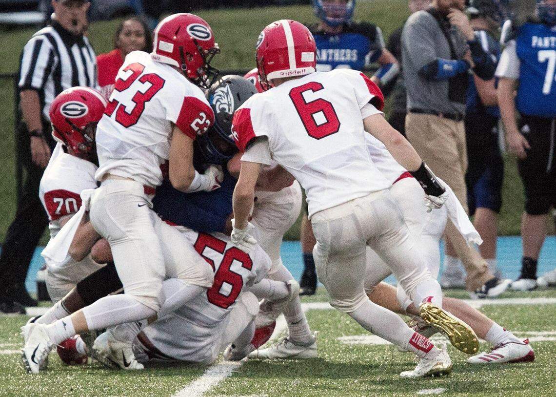 Sedgwick’s Eric Koehncke (23) runs in for a tackle.