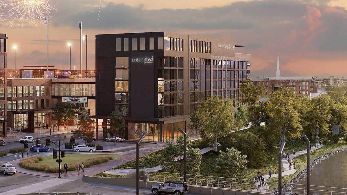 This illustration is an early version of what development around the ballpark will look like. Some plans have changed, but the deal does still include one of the Dream Hotel Group’s concepts, called Unscripted Hotels, which is meant to be a gathering place for the community.