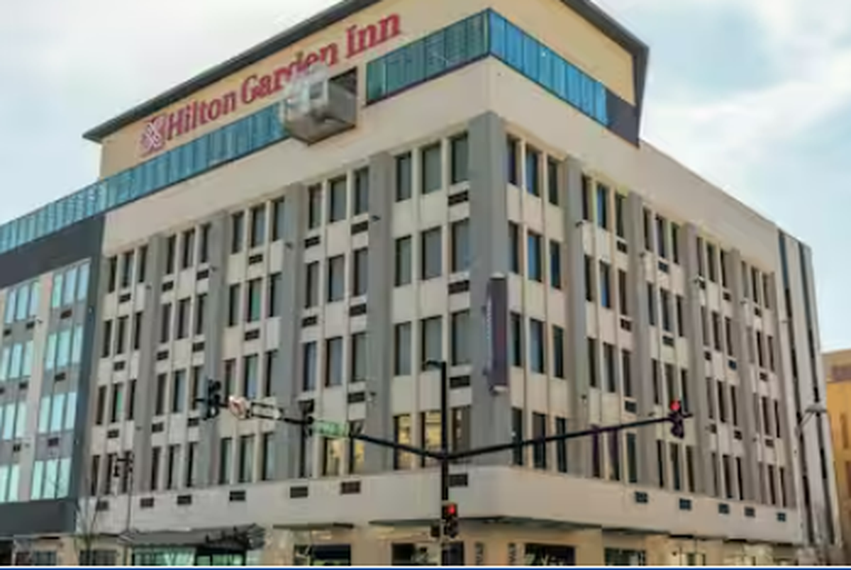 A photo on the Hilton Garden Inn downtown Wichita’s website shows the jutting section of the hotel’s unique pool before it was filled.