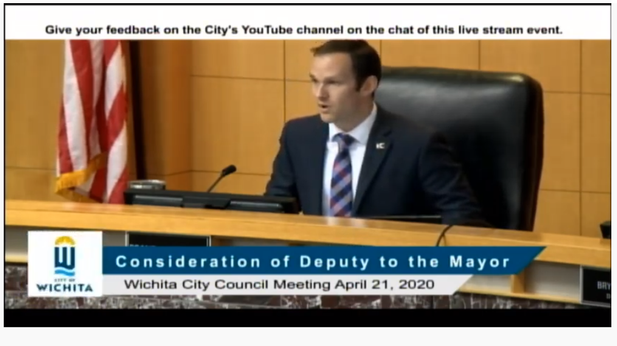 Screenshot of the Wichita City Council meeting on April 21, 2020.