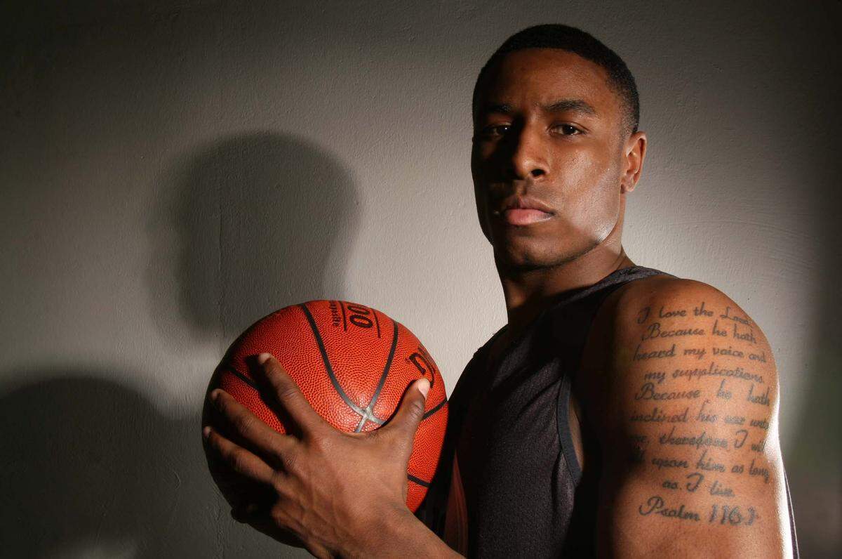 Wichita State senior guard Karon Bradley has a tattoo of Psalm 116.1. (Jaime Oppenheimer/The Wichita Eagle)