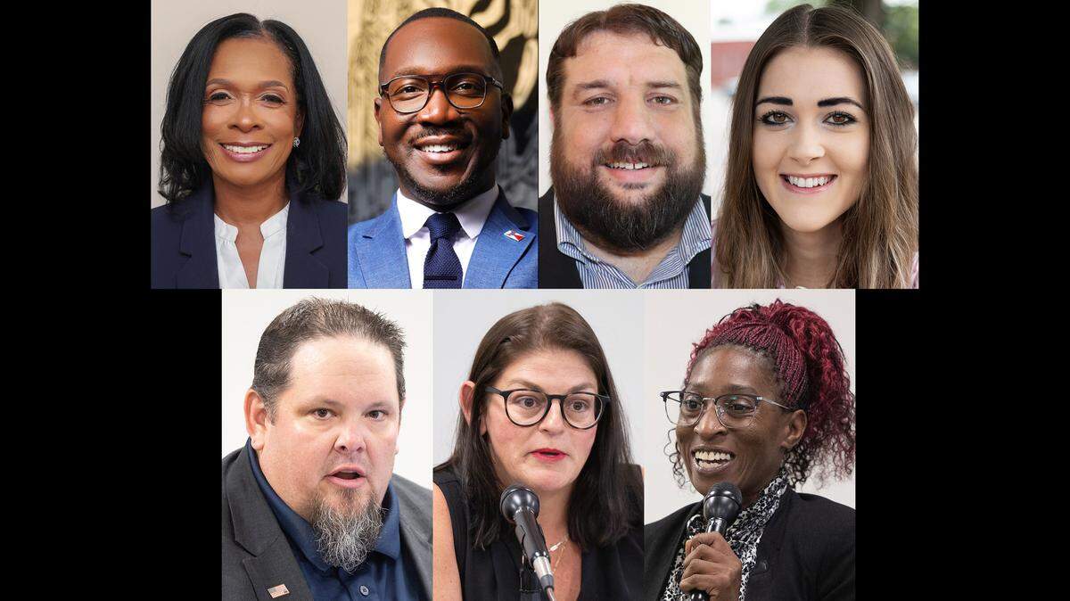 Wichita City Council candidates. Top row: LaWanda DeShazer, Joseph Shepard, Mike Hoheisel, Genevieve Howerton. Bottom row: Brett Anderson, Maggie Ballard and Margaret Shabazz.