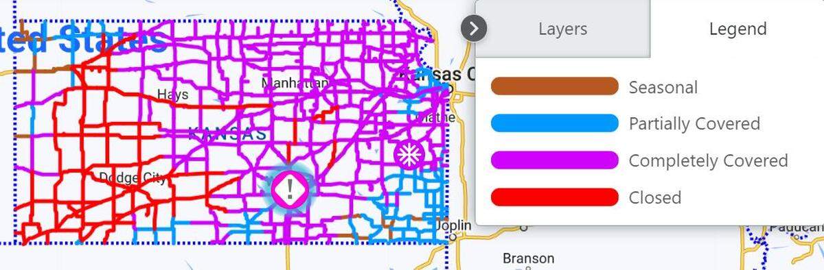 As of 10:30 a.m., highways across Kansas were completely snow covered or even closed after a winter storm.