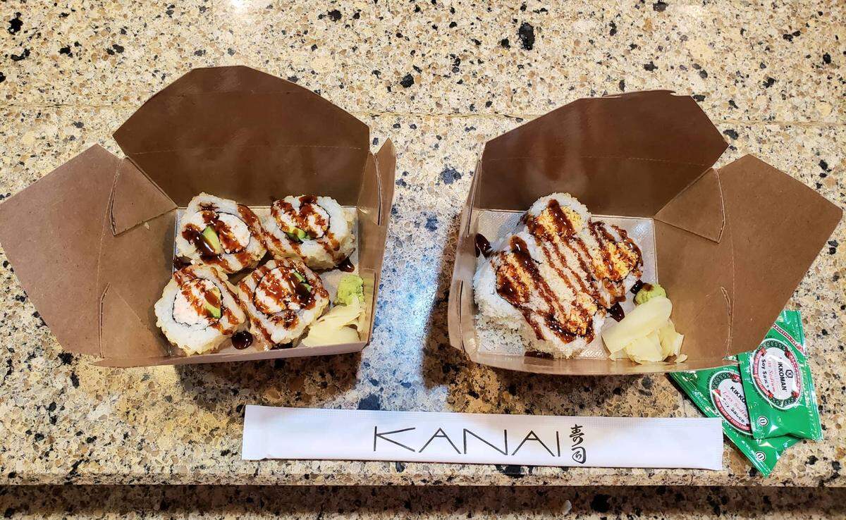An example of “snacky size” sushi orders from Kanai’s new carryout service