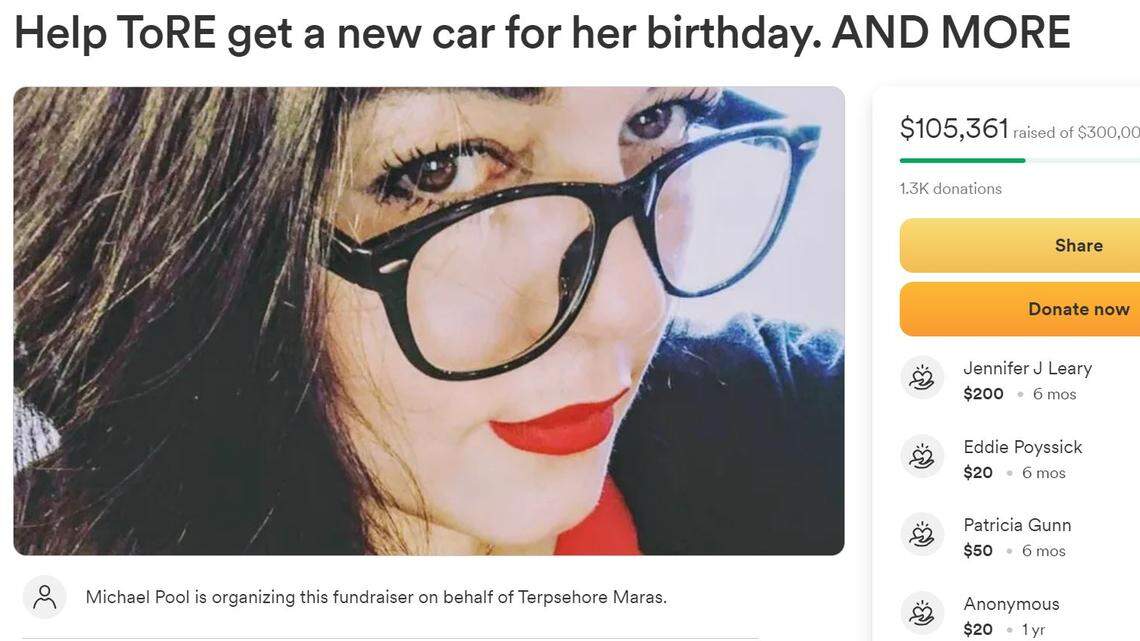 This GoFundMe campaign raised money to buy a car for QAnon podcaster Tore Maras. She purchased a new Tesla with the proceeds, according to Vice News.