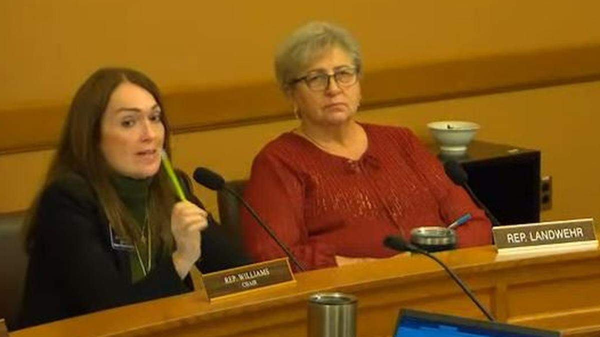 Rep. Kristey Williams, chairwoman of the House K-12 Education Budget Committee, and Rep. Brenda Landwehr, vice chairwoman, discuss education policy at the Capitol.
