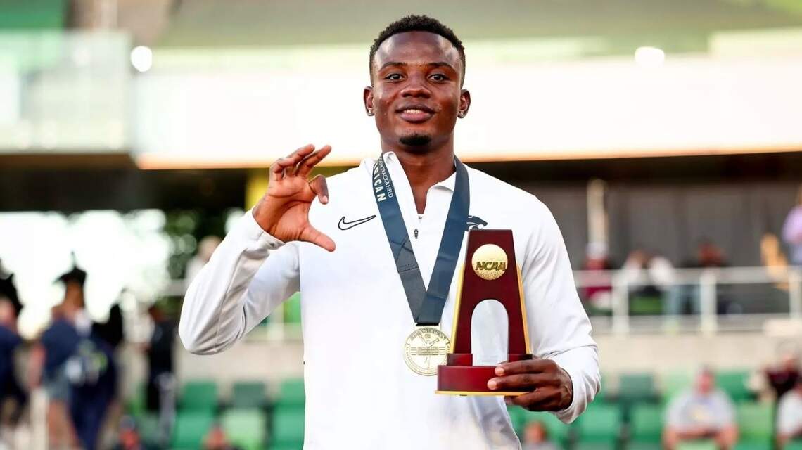 Kansas State long jumper Tah Chikomba takes first place at NCAA championships
