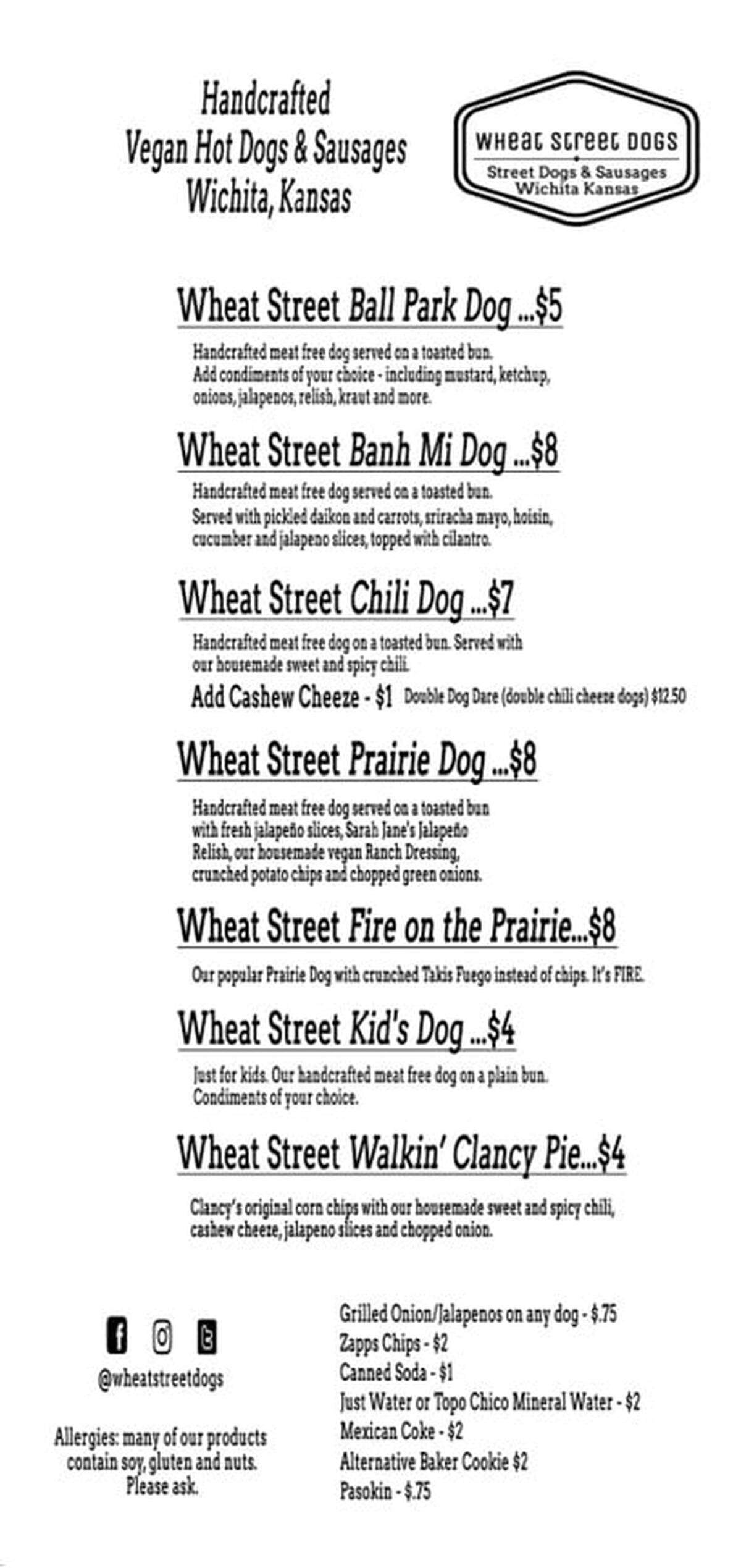 A recent Wheat Street Dogs menu
