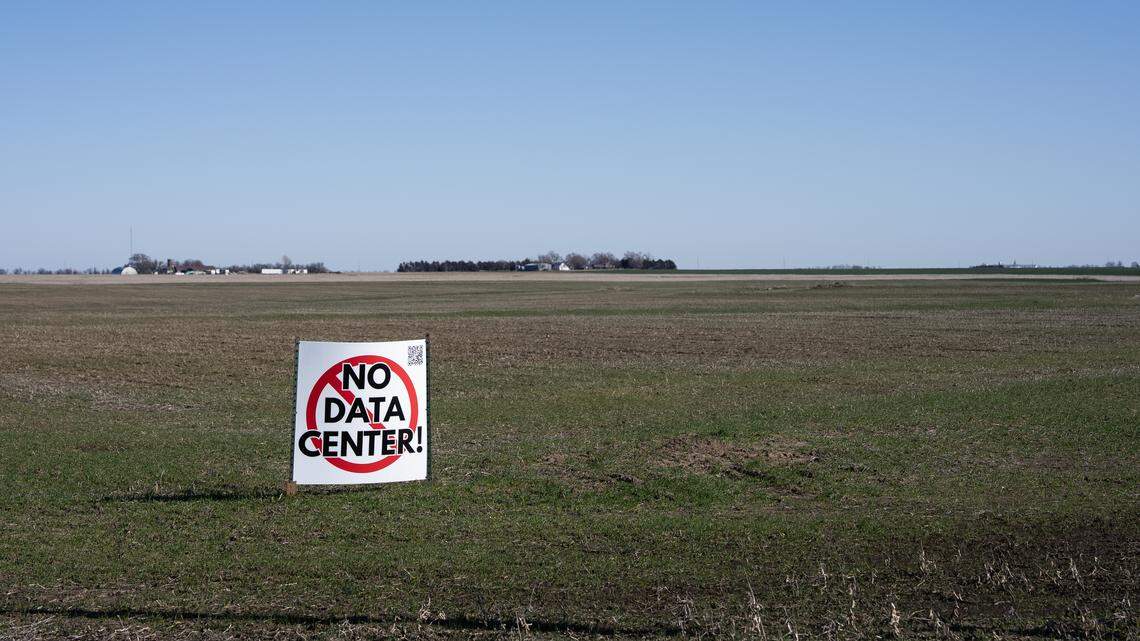 This sign against the construction of a data center is in Jennifer Bugner’s front yard in the Garden Plain/Andale area. The land has been in her husband’s family for several generations.
