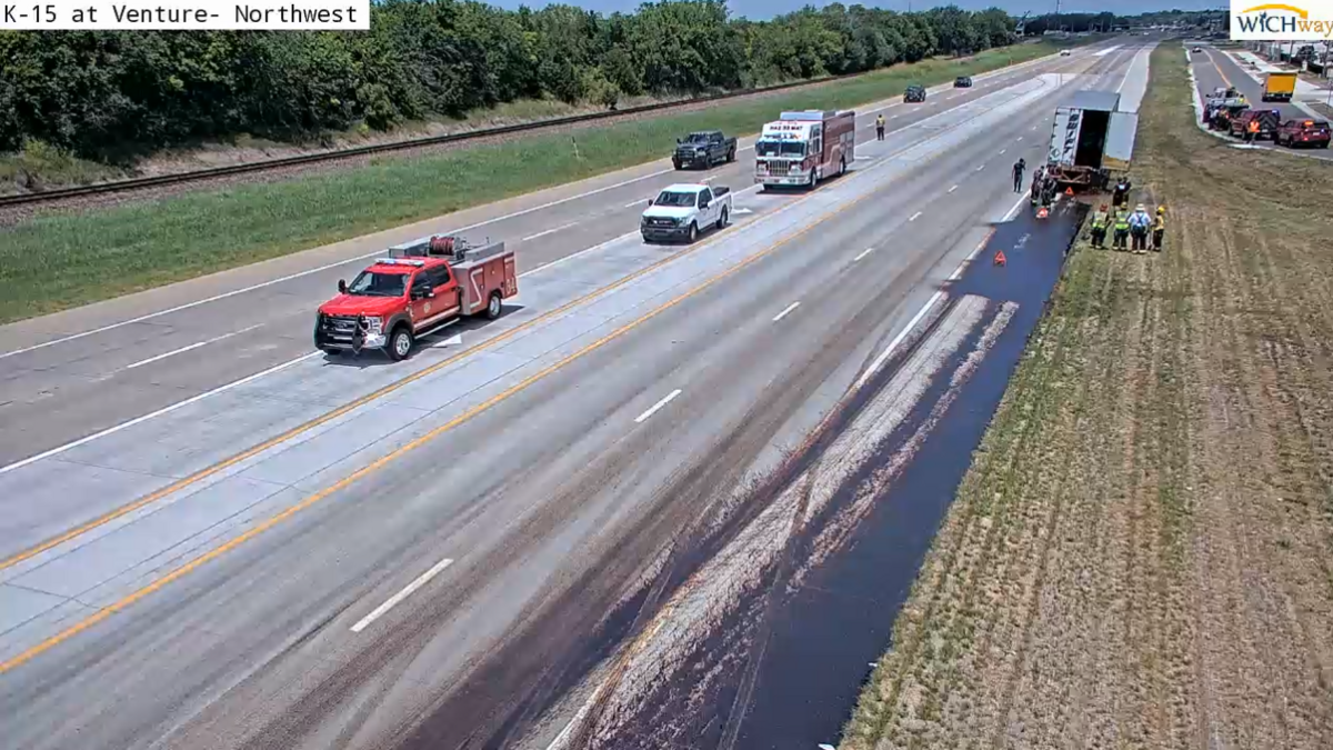 Northbound K-15 near Venture Lane in Derby is closed after a semi truck spilled several gallons of coffee extract. Fire crews with Sedgwick County and Derby are on scene.