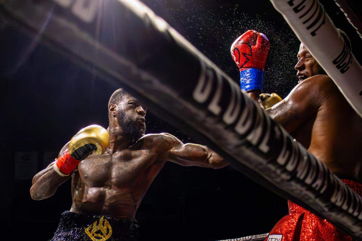Tryrrell Herndon recoils after a hit to the cheek by Deontay Wilder. Wilder would win his matchup against Herndon, earning his first win in almost three years.