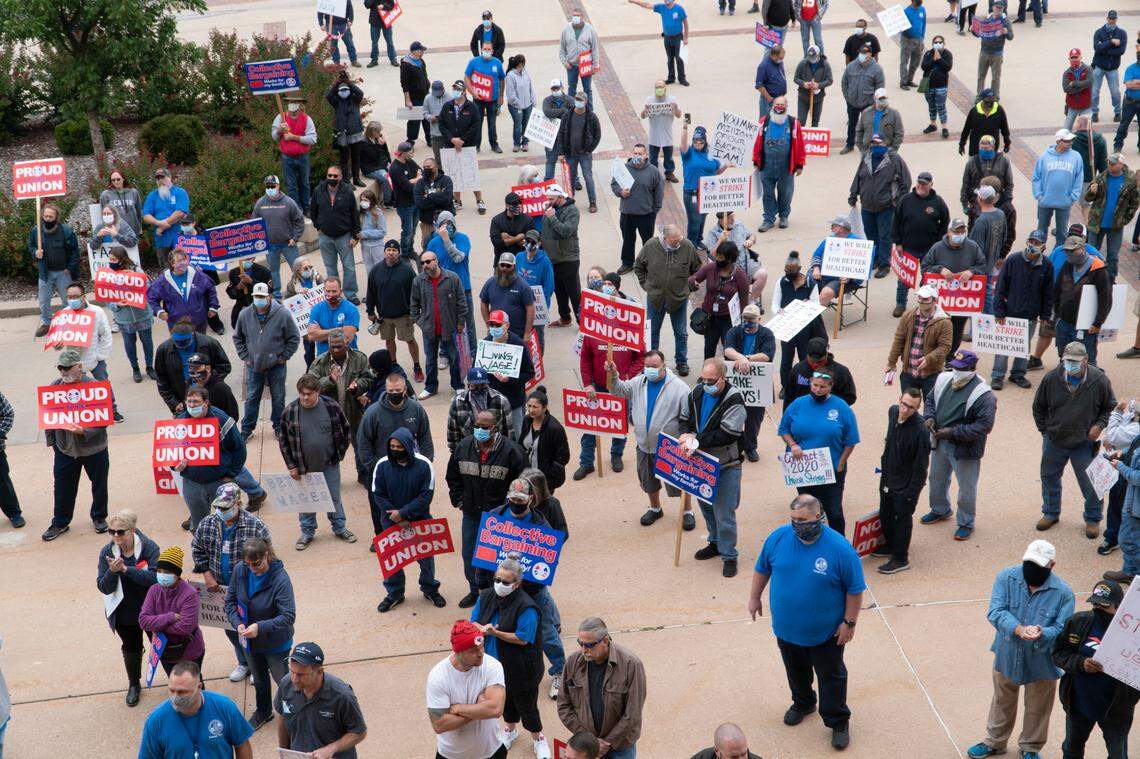 IAM Local Lodge 774 members held a “Solidarity Rally” on Kennedy Plaza at Century II as a show of support for the union’s negotiation committee who has been in contract negotiations with Textron Aviation since, August 17, 2020.(September 10, 2020)