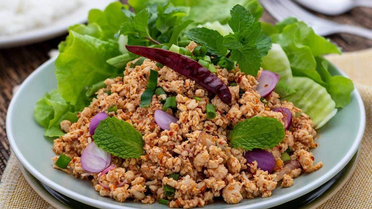 Chicken larb is on the menu at Bella’s Lao Beef Jerky & Cafe, a new Laotian restaurant on South Rock Road.