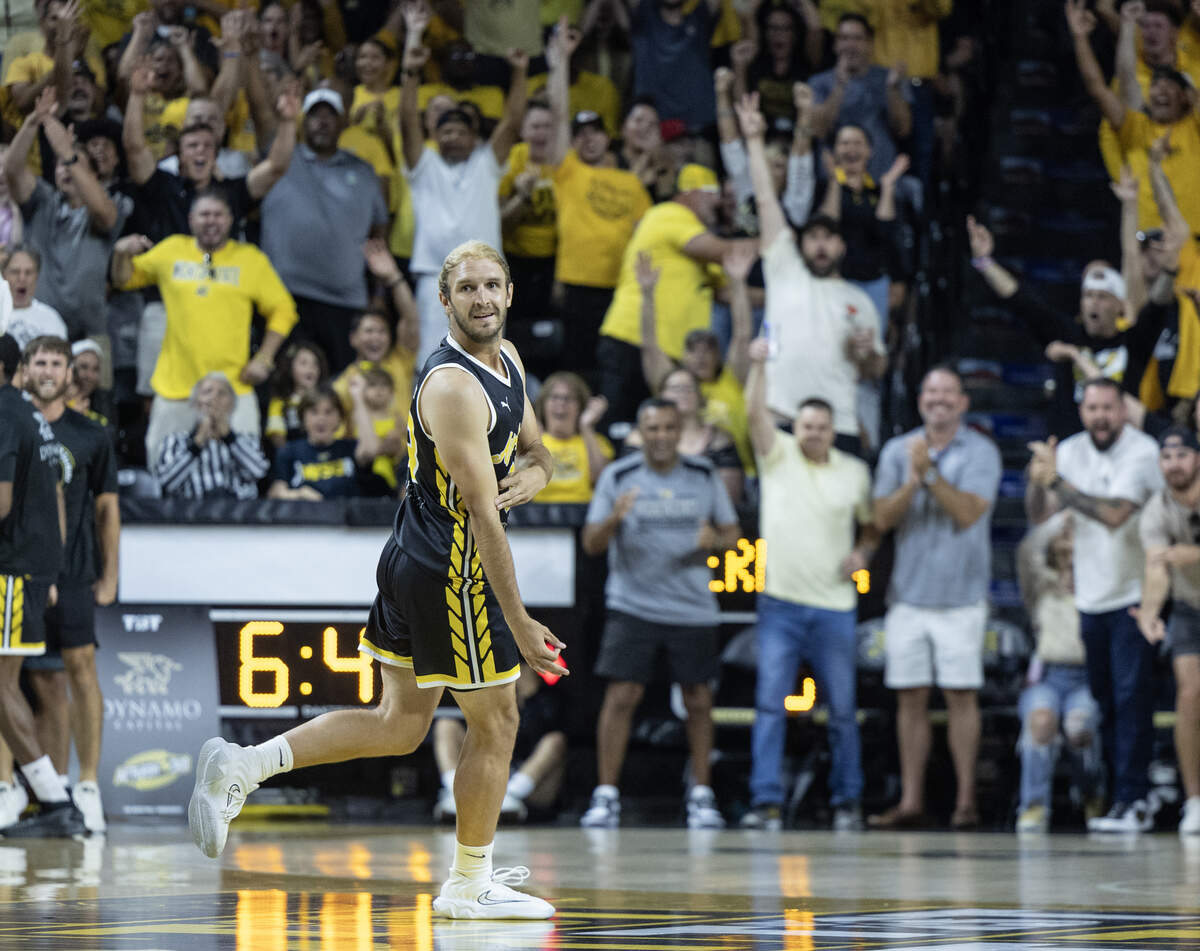 Conner Frankamp celebrates a three pointer during the first half.