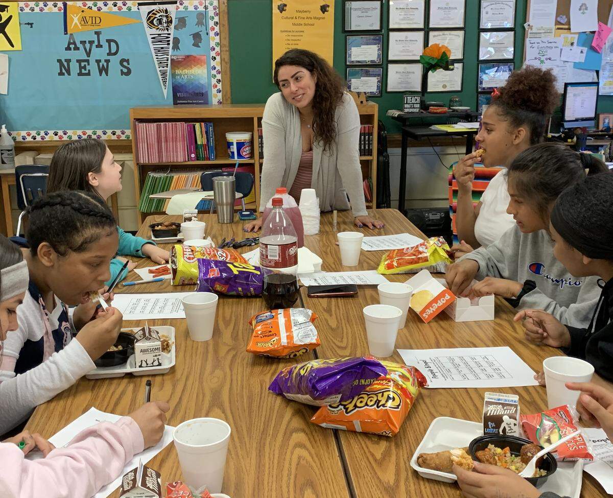 Victoria Tamez, who later this summer will open Azucar Social House in the Douglas Design District, returned to her former middle school to mentor and inspire a group of girls.