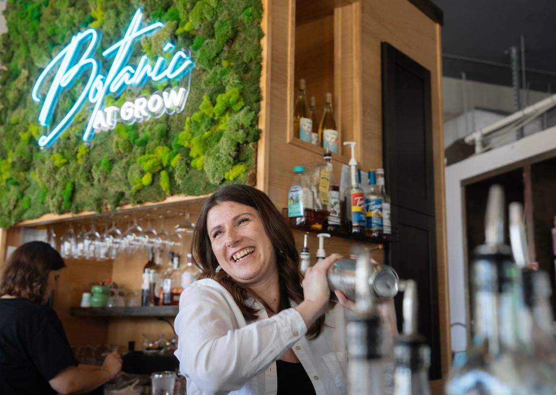 The cocktail bar inside Grow, called Botanic, mixes up a menu full of attractive mocktails using non-alcoholic spirits. Samantha Scott is the bar manager.