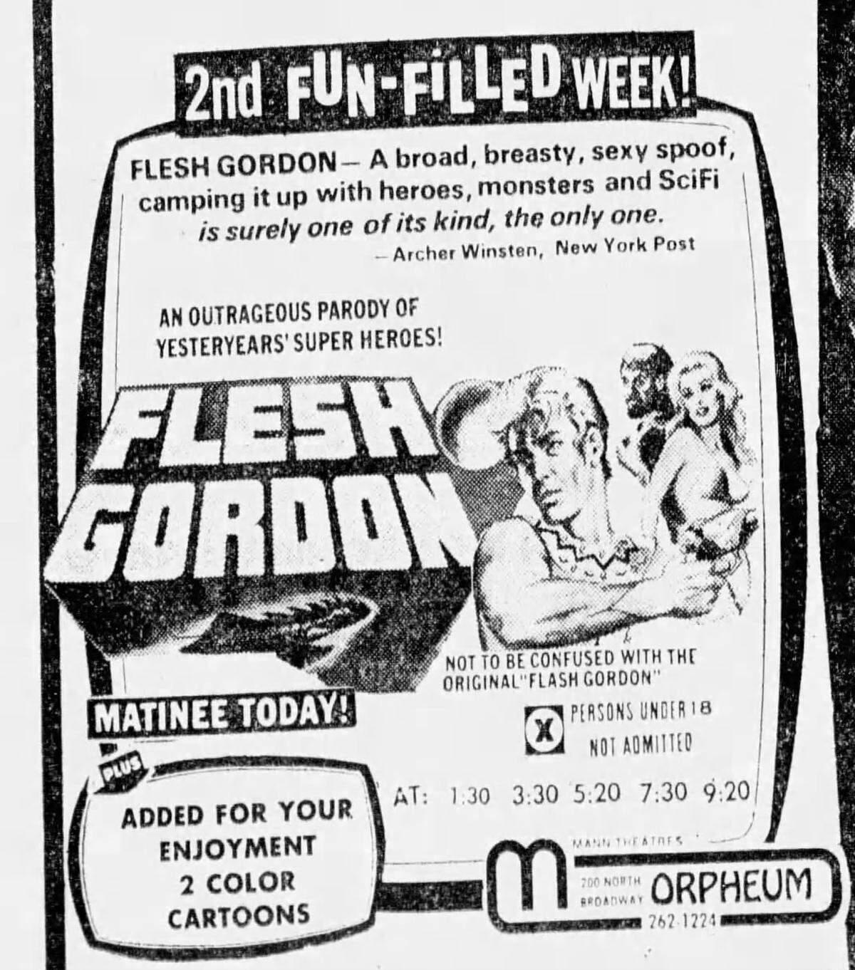 A 1975 ad for an X-rated film being shown at The Orpheum