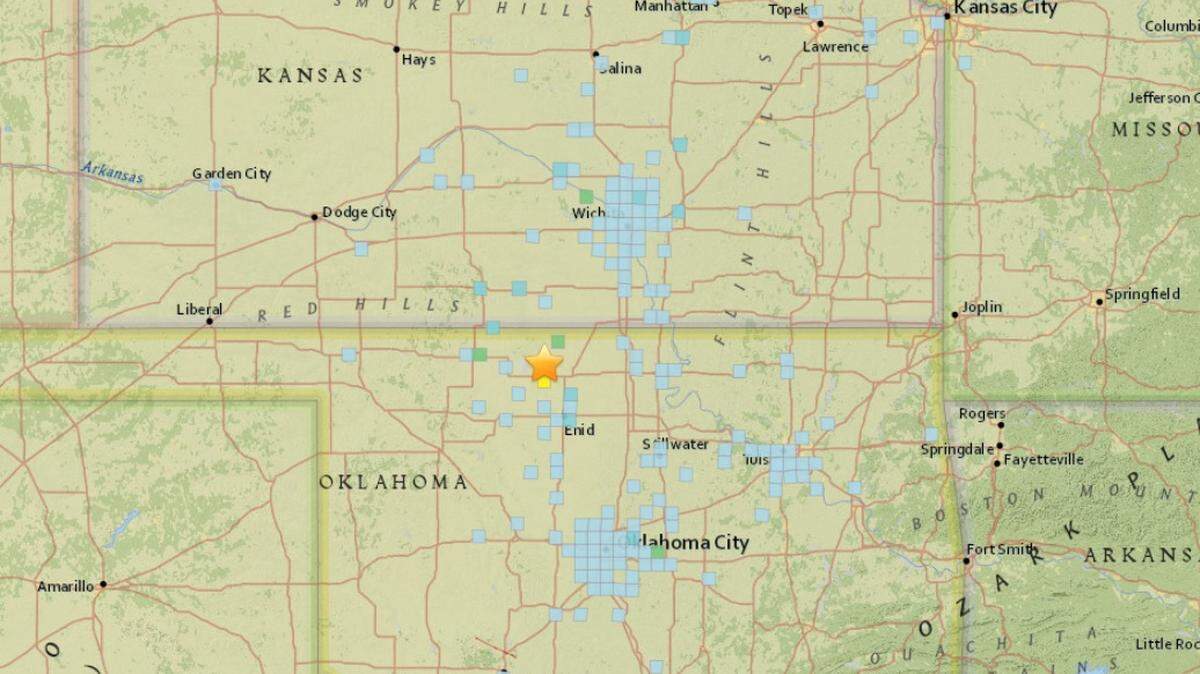 The United States Geological Survey said the earthquake had a depth of 3.1 miles and happened 16 miles east of Cherokee, Oklahoma.