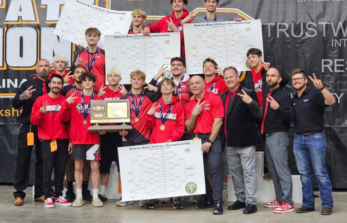 The Rose Hill boys wrestling team won its second straight Class 4A team championship in record-setting fashion in Salina this past weekend.