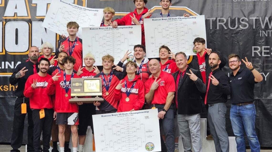 Rose Hill boys wrestling shatters records to repeat as Kansas team state champion