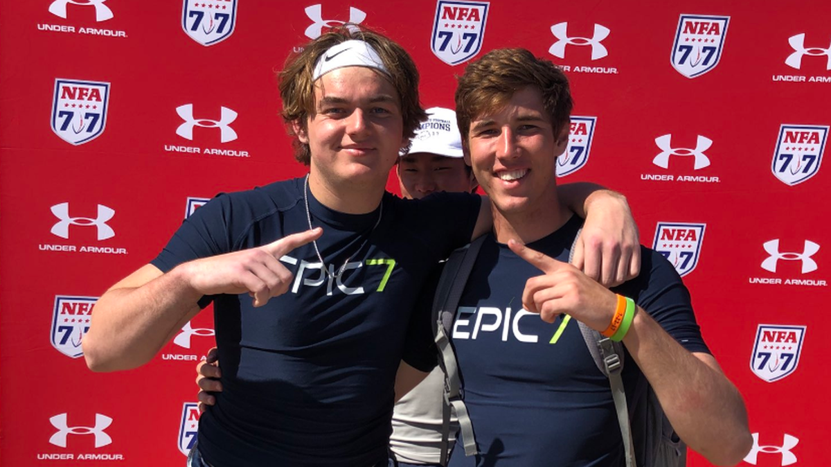 Carroll's Clay Cundiff and Kapaun's Scott Valentas have spent a lot of time together at football camps this summer and have developed a strong friendship.