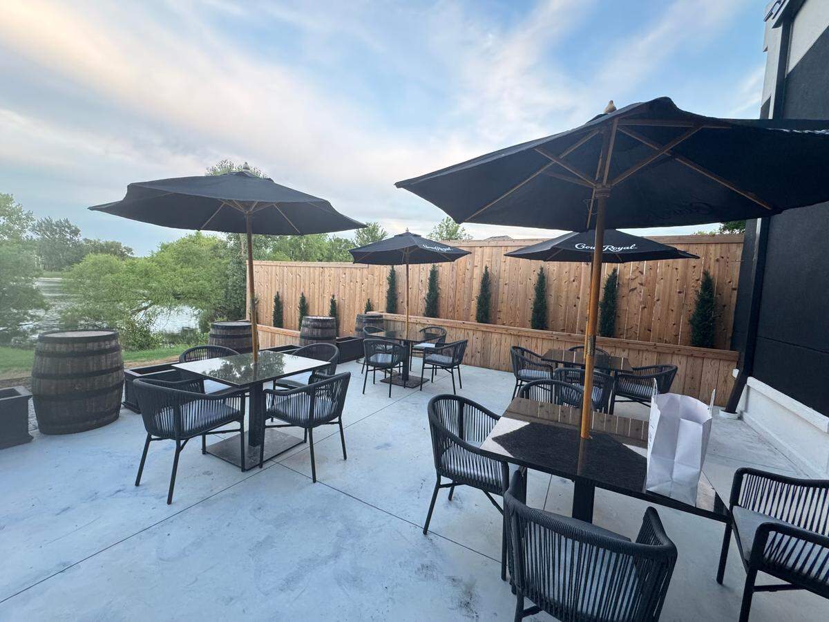 KVH’s outdoor patio faces a residential lake.