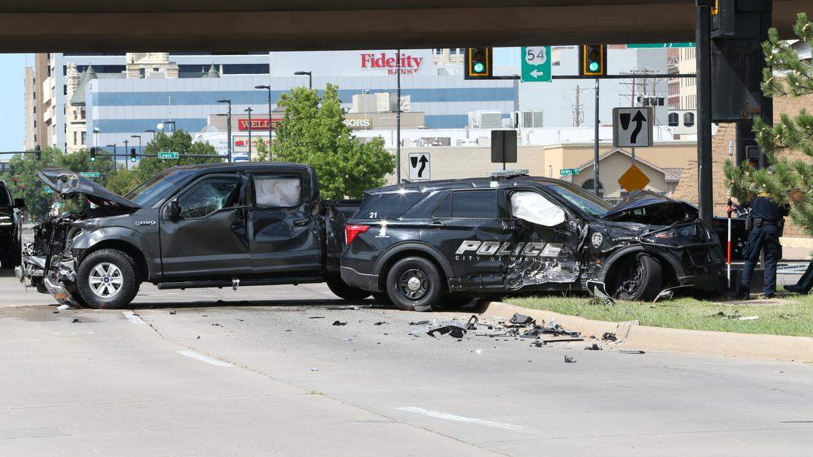 The Kansas Highway Patrol is investigating a crash that involved a Wichita police patrol vehicle and pickup truck Saturday afternoon in downtown Wichita.
