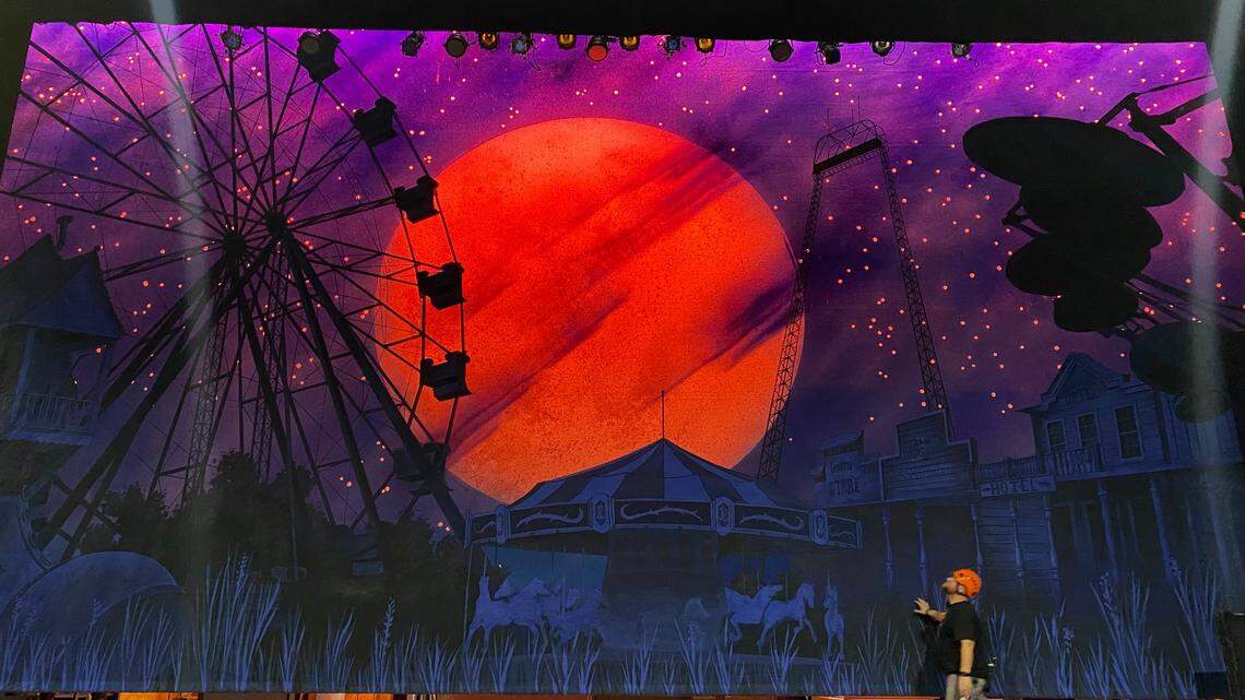 The backdrop for Music Theatre Wichita’s production of “Cats,” the setting of which will be Wichita’s Joyland Amusement Park instead of the traditional junkyard. Other elements of the set include Porky the Trash Pig, Louie the Clown, the Whacky Shack, Skycoaster, Log Jam, carousel and roller coaster.