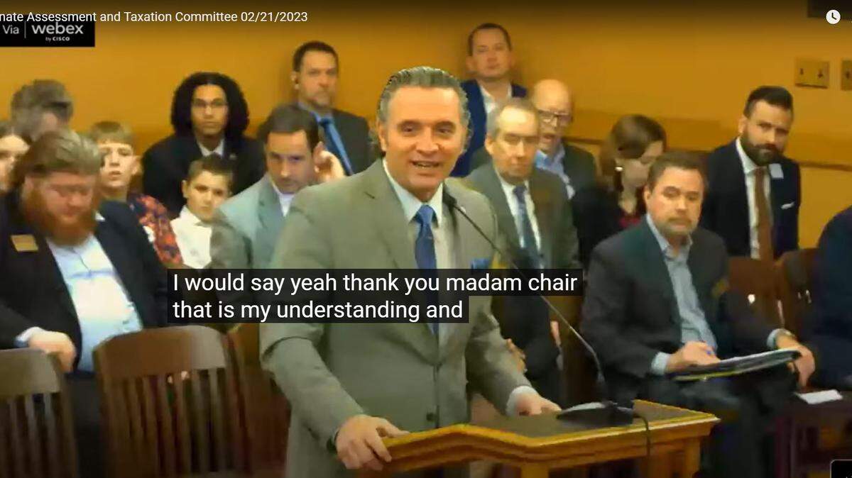 Senate President Ty Masterson, an Andover Republican, testifies in favor of tax breaks for Genesis Health Clubs during a committee hearing at the Capitol.