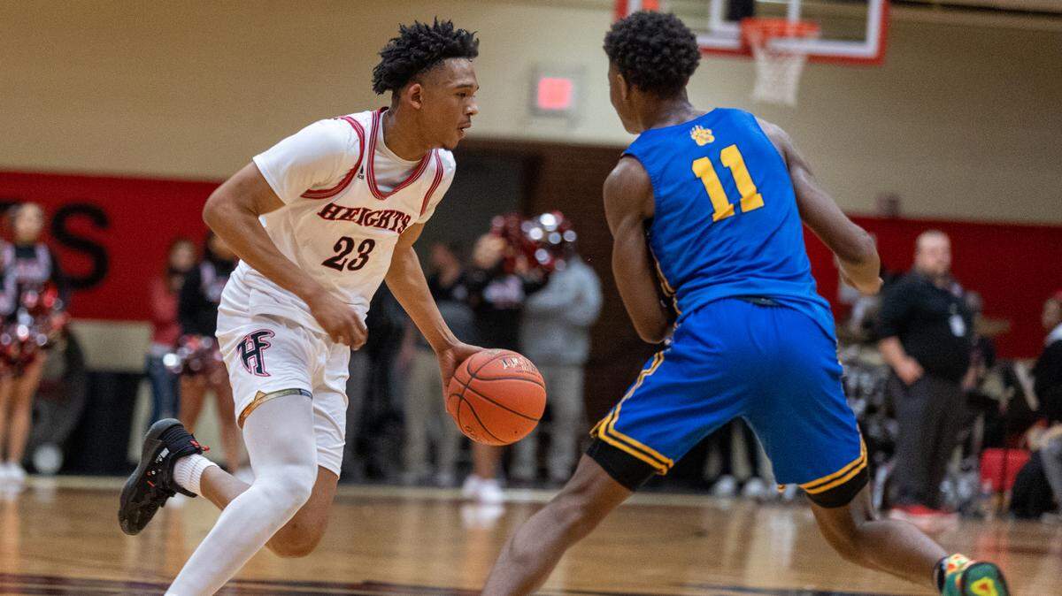 Wichita Heights guard T.J. Williams looks to make a move against Wichita Northwest in a City League game.