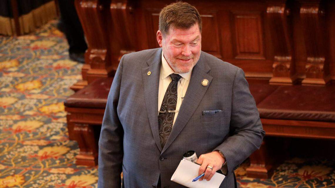 Sen. Jeff Klemp, R-Lansing, says a proposed constitutional amendment would lower property taxes by rolling back the appraised values to 2022 and capping annual increases at 3%. He is pictured here during a March 26, 2025, session of the Senate.