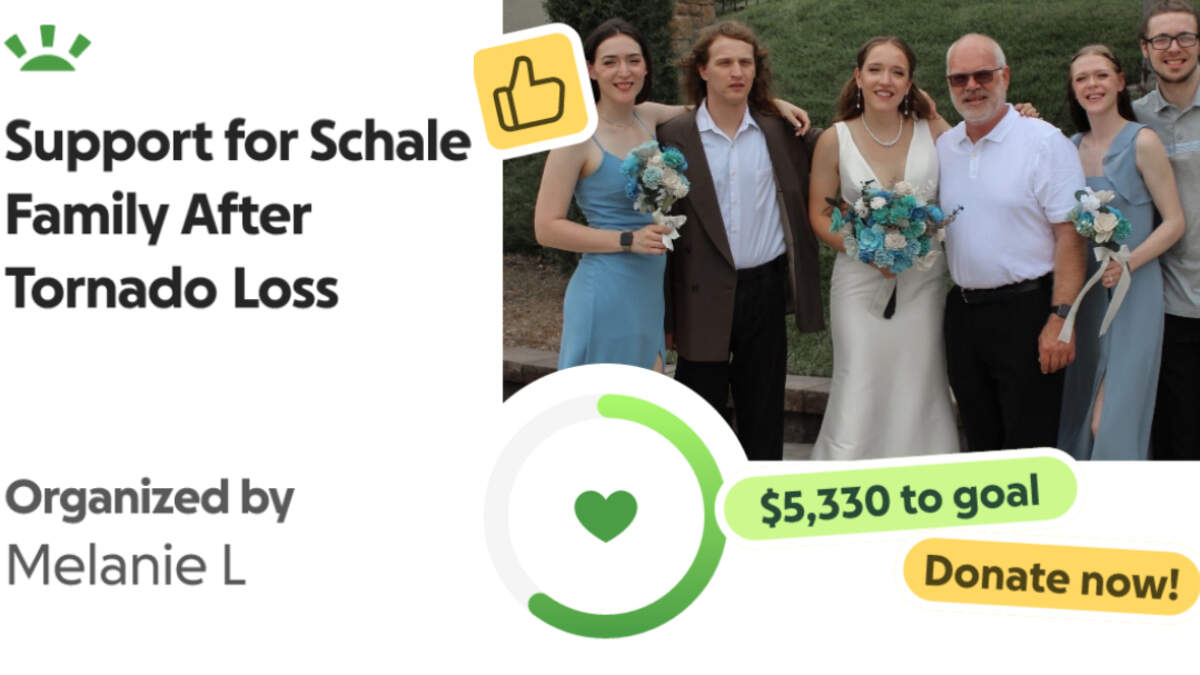 A GoFundMe has been set up for the family of Ricky Schale, third from right,  after the 64-year-old died during a tornado over the weekend. “The family is now faced with the challenge of arranging a funeral and handling immediate needs, all while trying to find comfort and strength in each other,” the fundraiser description read. “The emotional toll is immense, and the practical realities of this situation have made things even more difficult.”