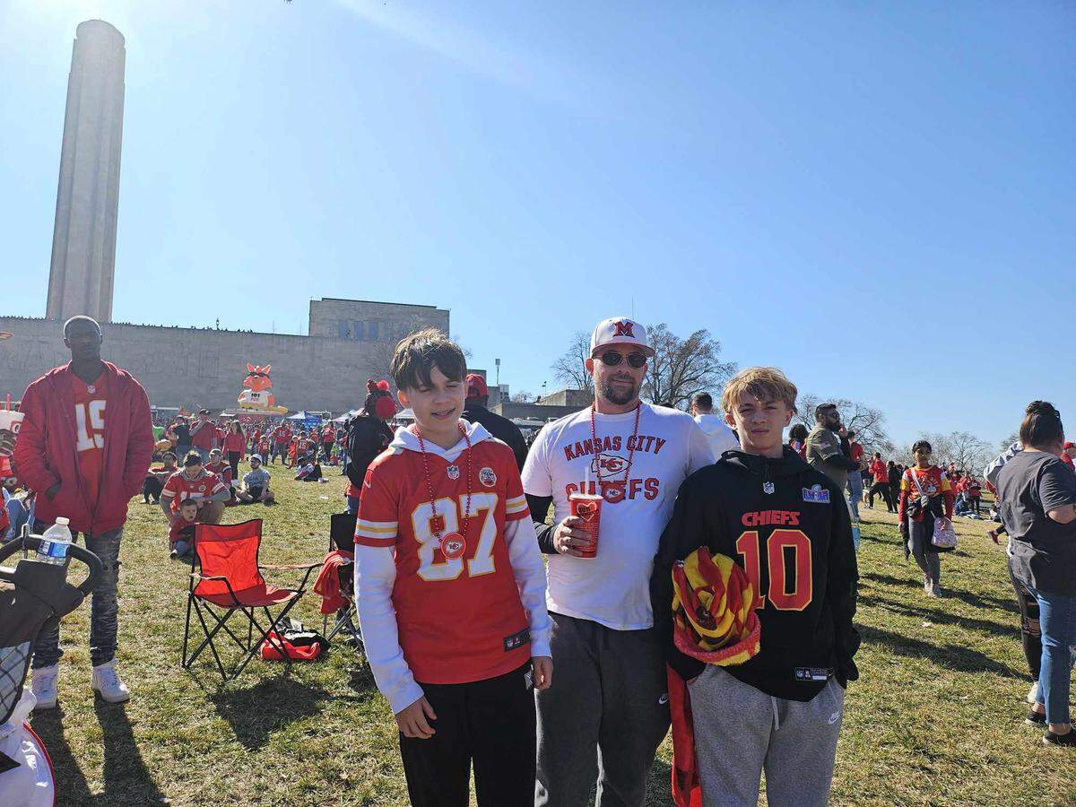Trey and Casey Filter (not shown) took their sons Levi, 12, and Gage, 15, to the Chiefs rally in Kansas City on Wednesday.