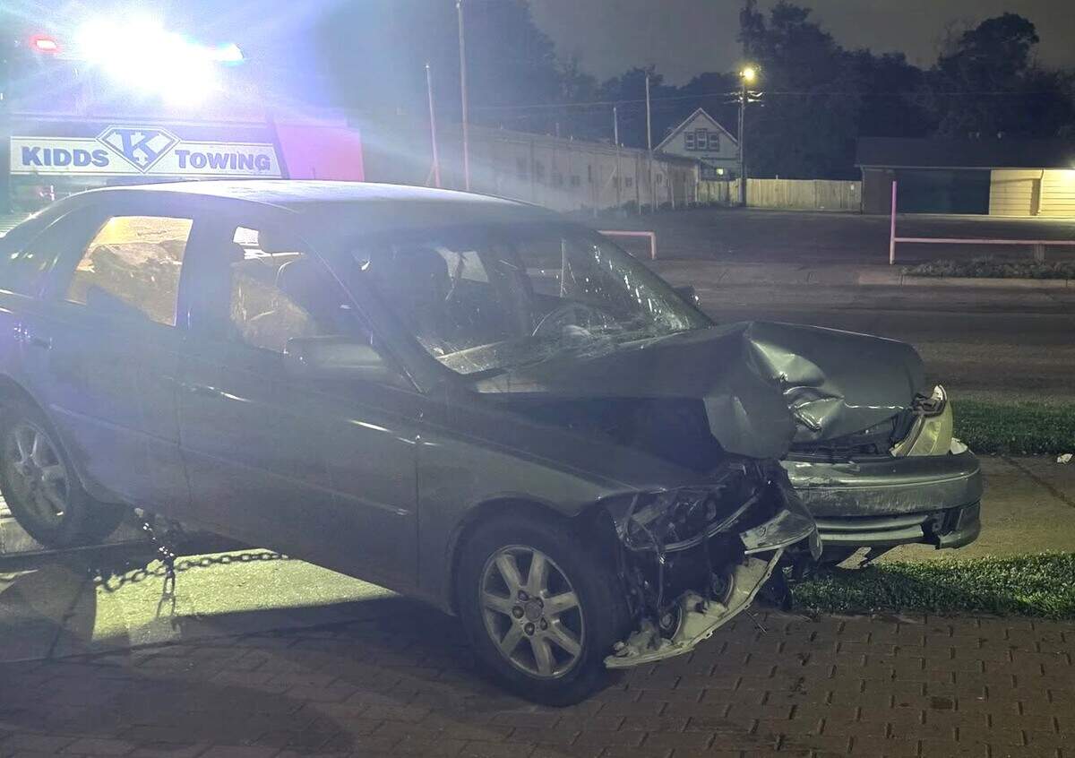 This is the damage to a car after the driver hit a statue Thursday morning outside of the Kansas Firefighters Museum in Wichita. The driver was critically injured.