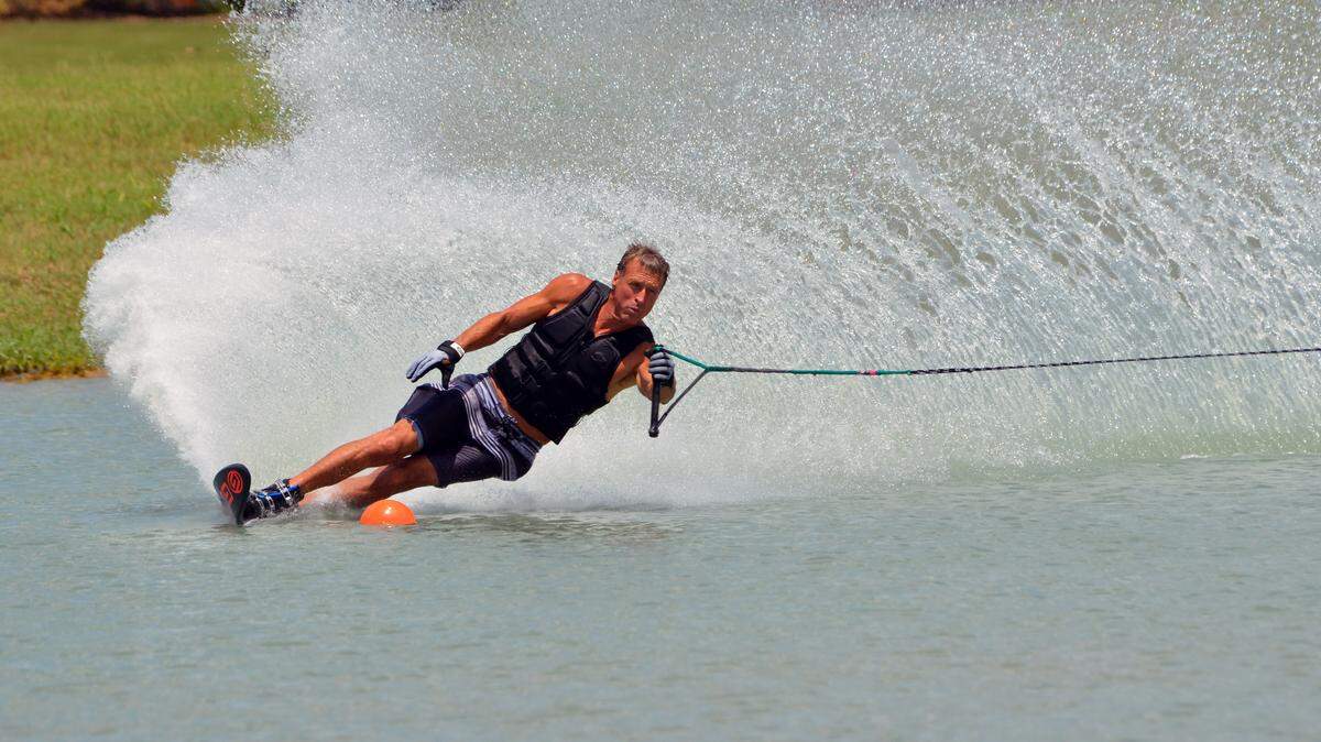 Competitive water skier Greg Sund in action