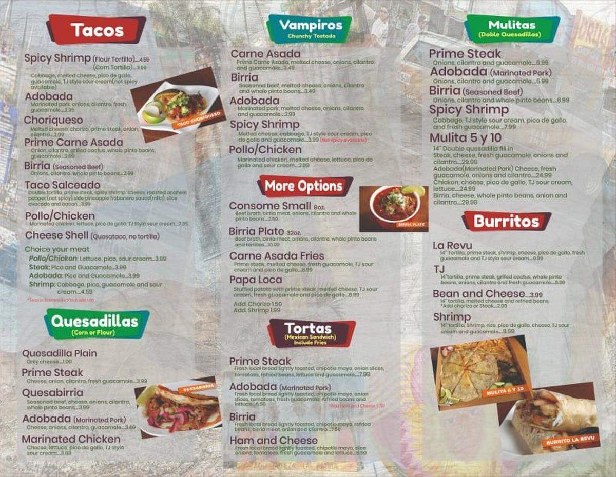 Tacos tj 664 menu