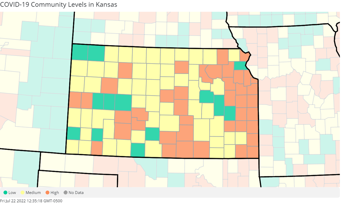 Sedgwick County is in the high-risk category for COVID-19 spread, according to the Center for Disease Control and Prevention.