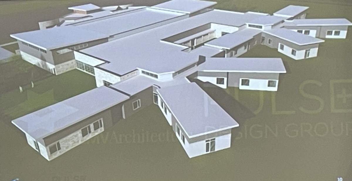 A concept of the planned state psychiatric hospital located on 11 acres of land donated by Jeff Lange at the corner of MacArthur and Meridian in southwest Wichita.