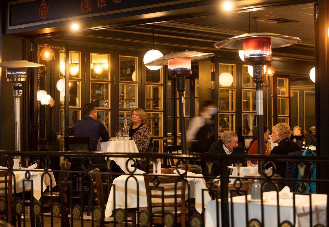 Georges French Bistro is among the growing number of restaurants with heaters on the patio intended to extend the outdoor dining season. They also open their large retractable doors when the weather is nice.