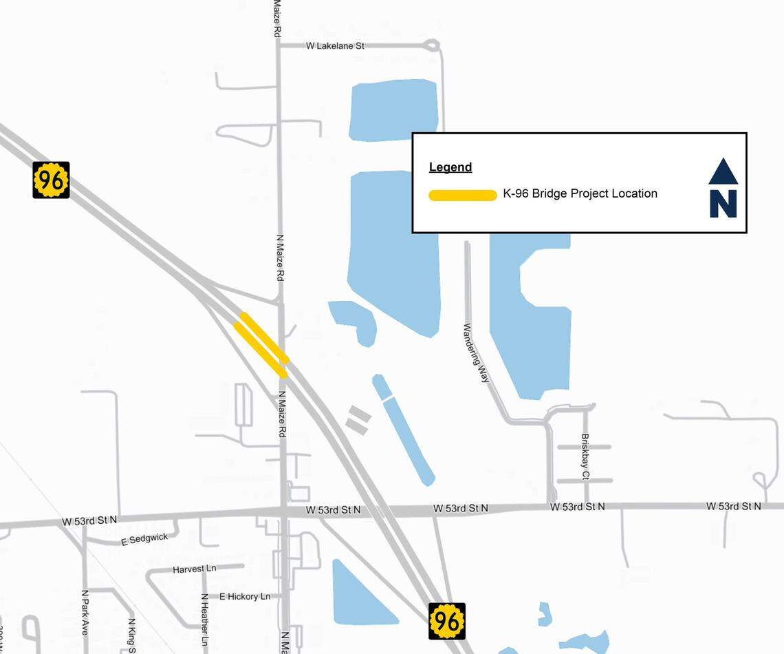 The location of the K-96 bridge project in west Wichita.
