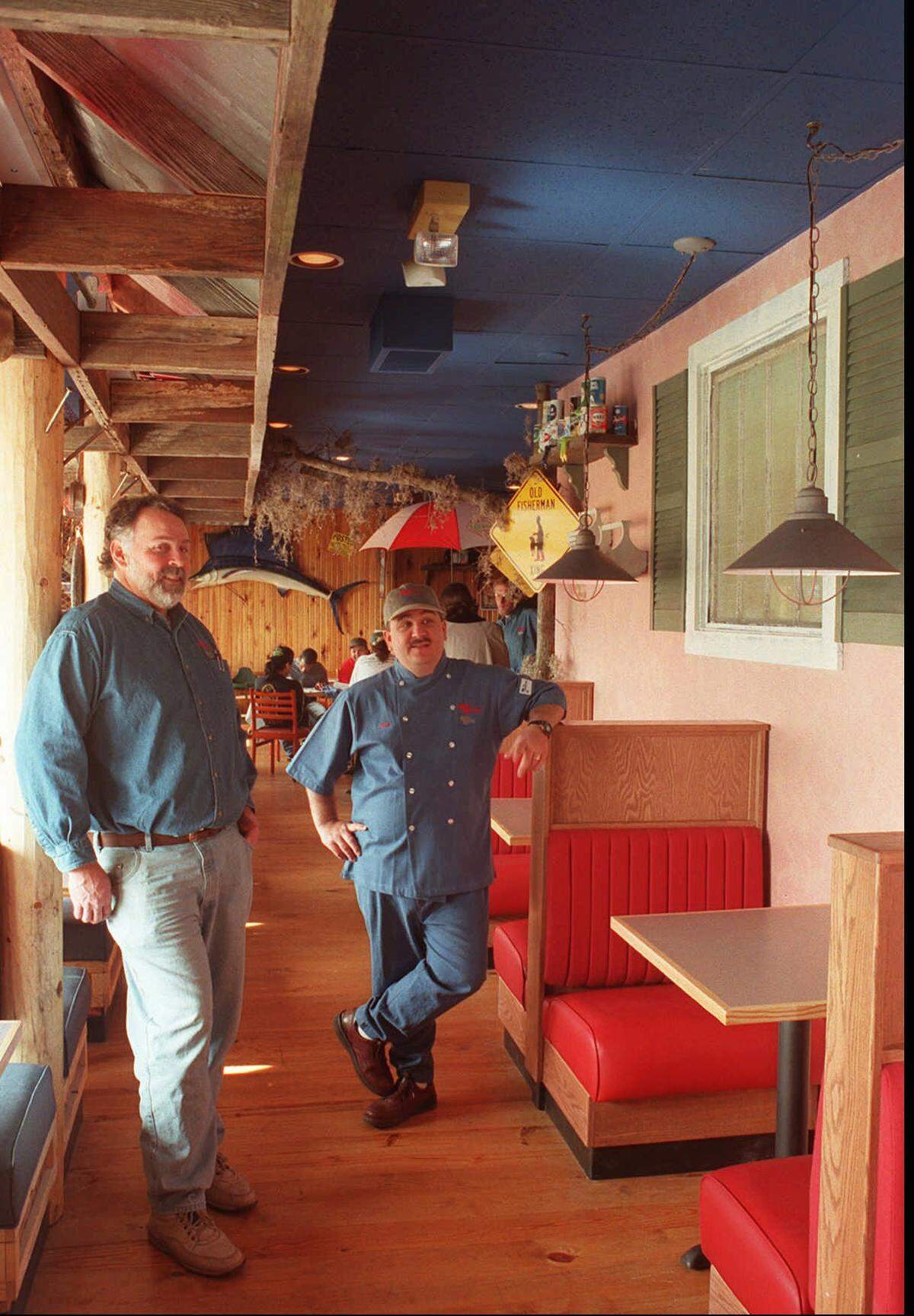 Chef Rick Jeffrey, right, and Richard Waite, left, are pictured at Red Bean’s Bayou Grill back in 1998, when it first opened.