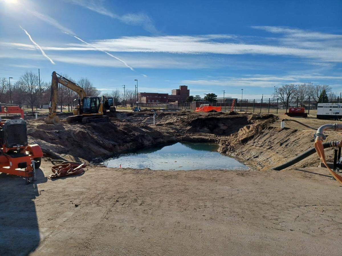A 42-inch diameter water line is leaking near the Wichita Art Museum.